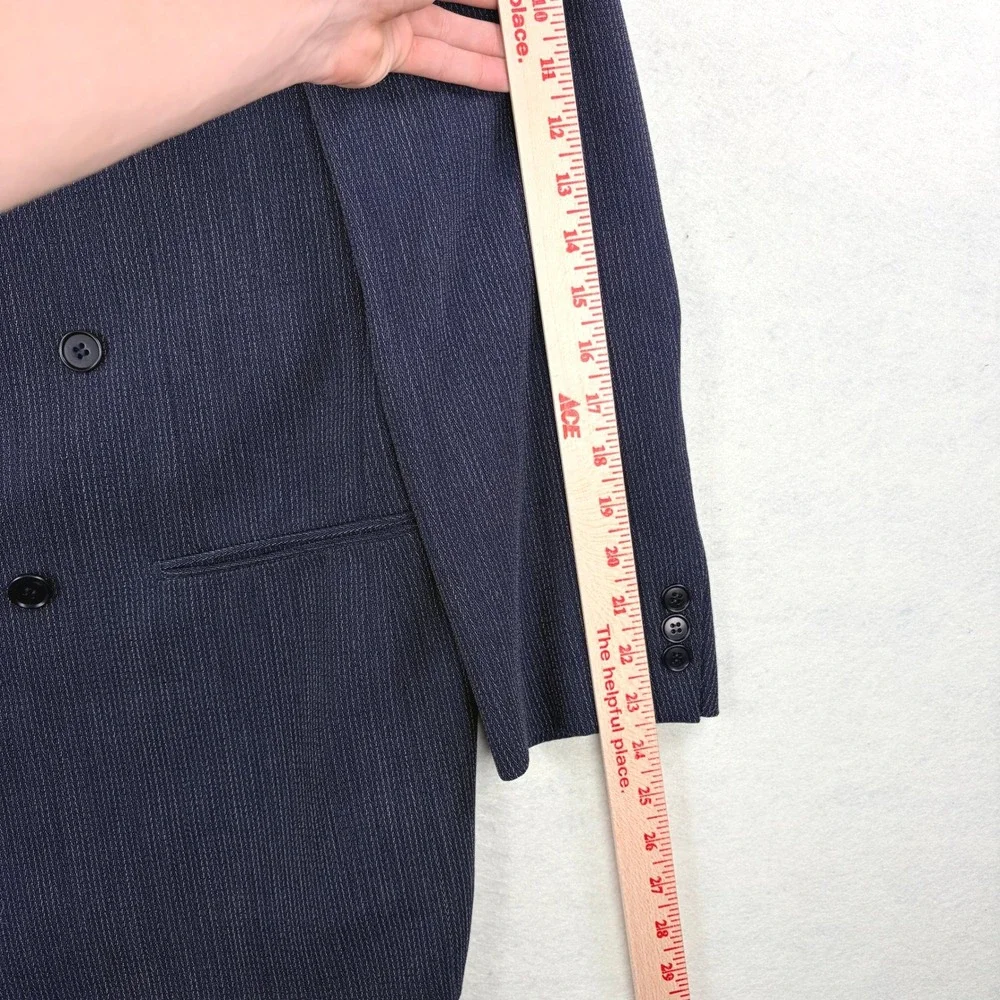 Pal Zileri Italy Mens Navy Blue Wool Double Breasted Pinstripe Suit 42R 36x30